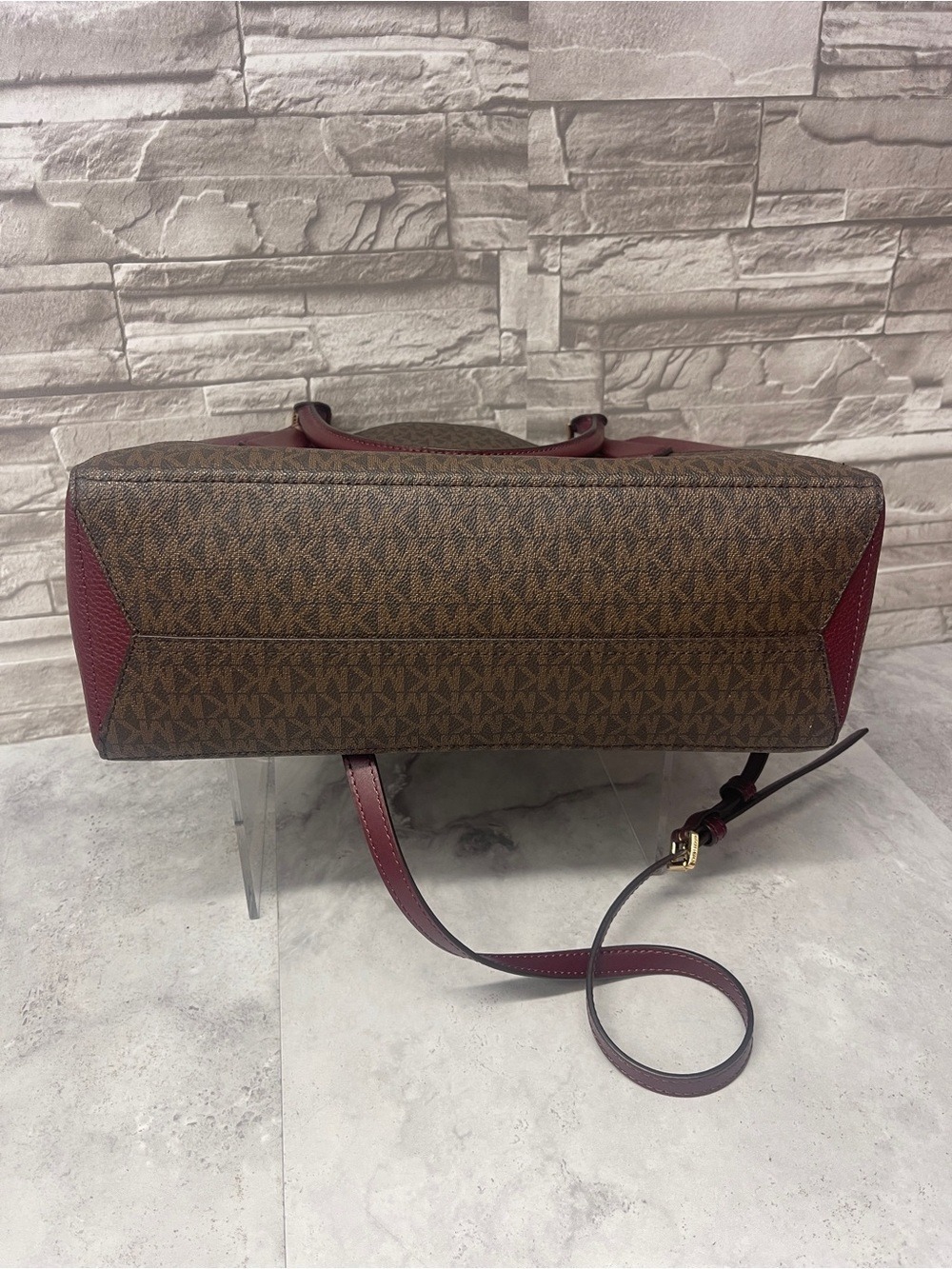 Michael Kors Kimberly Brown/Red Large Satchel & Matching Wallet Merlot Multi - Picture 5 of 14